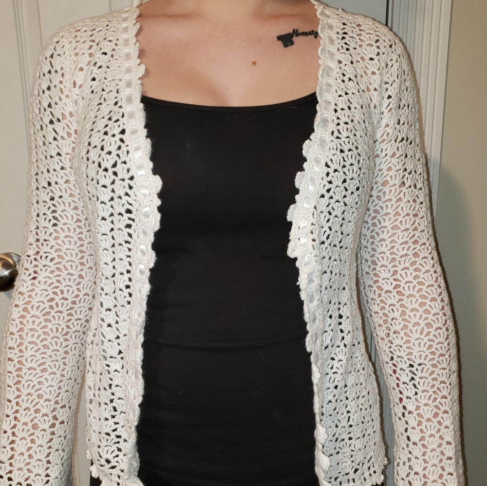 White hand knit Express cardigan
